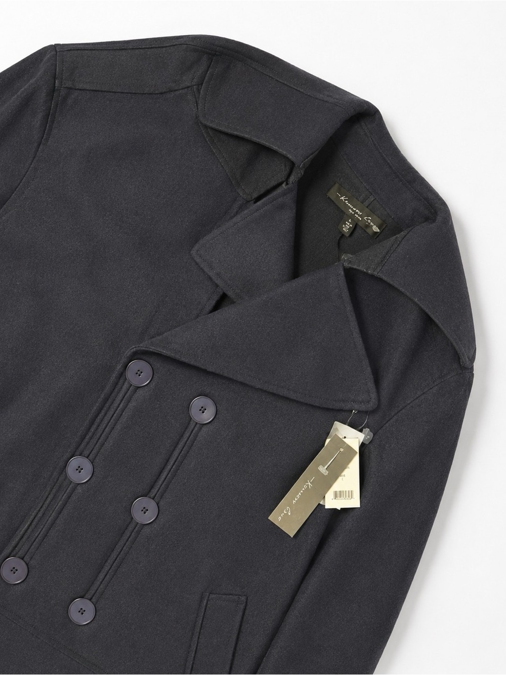 Kenneth Cole Mens Wool Blend Double Breasted Peacoat Navy Blue Large NWT - Picture 4 of 7
